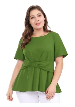 Agnes Orinda Women's Plus Size Short Sleeves Twisted Knot Front Peplum Tops -Agnes Orinda Store Belk 681
