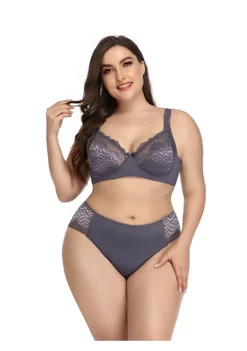 Agnes Orinda Women's Plus Size Underwire Push Up Lace Trim Adjustable Straps Comfort Bra and Panty Set