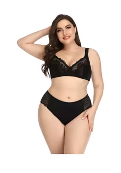Agnes Orinda Women's Plus Size Underwire Push Up Lace Trim Adjustable Straps Comfort Bra and Panty Set -Agnes Orinda Store Belk 690