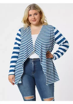 Agnes Orinda Women's Plus Size Open Front Cardigan, Polyester Casual Striped Work Top -Agnes Orinda Store Belk 70