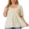 Agnes Orinda Women's Plus Size Babydoll Peplum Ruffle Sweetheart Neck Short Sleeve Top