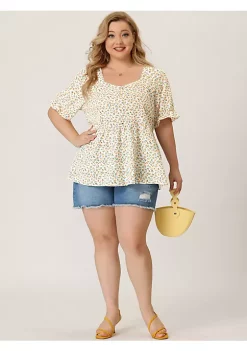 Agnes Orinda Women's Plus Size Babydoll Peplum Ruffle Sweetheart Neck Short Sleeve Top -Agnes Orinda Store Belk 703