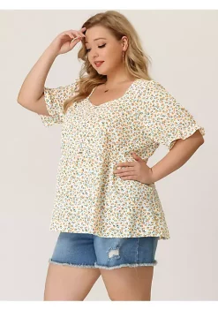 Agnes Orinda Women's Plus Size Babydoll Peplum Ruffle Sweetheart Neck Short Sleeve Top -Agnes Orinda Store Belk 704