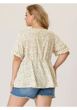 Agnes Orinda Women's Plus Size Babydoll Peplum Ruffle Sweetheart Neck Short Sleeve Top -Agnes Orinda Store Belk 705