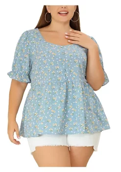 Agnes Orinda Women's Plus Size Babydoll Peplum Ruffle Sweetheart Neck Short Sleeve Top -Agnes Orinda Store Belk 706