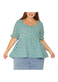 Agnes Orinda Women's Plus Size Babydoll Peplum Ruffle Sweetheart Neck Short Sleeve Top -Agnes Orinda Store Belk 707