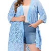 Agnes Orinda Plus Size Cardigans for Women Lace Crochet Open Front 3/4 Sleeve Long Cover Ups Jackets -Agnes Orinda Store Belk 709
