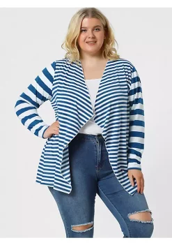Agnes Orinda Women's Plus Size Open Front Cardigan, Polyester Casual Striped Work Top -Agnes Orinda Store Belk 71