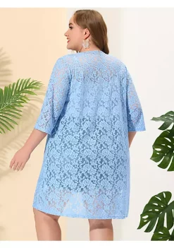 Agnes Orinda Plus Size Cardigans for Women Lace Crochet Open Front 3/4 Sleeve Long Cover Ups Jackets -Agnes Orinda Store Belk 712