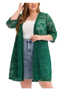 Agnes Orinda Plus Size Cardigans for Women Lace Crochet Open Front 3/4 Sleeve Long Cover Ups Jackets -Agnes Orinda Store Belk 718