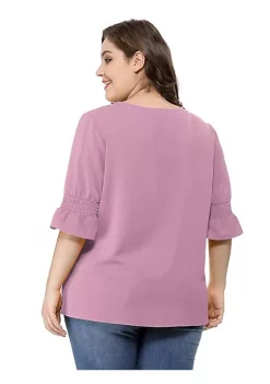 Agnes Orinda Women's Plus Size Ruffle Blouse V Neck Smocked Sleeves Tops Mothers Day Gifts -Agnes Orinda Store Belk 728