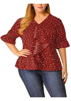 Agnes Orinda Women's Plus Size Ruffle Blouse V Neck Smocked Sleeves Tops Mothers Day Gifts -Agnes Orinda Store Belk 729