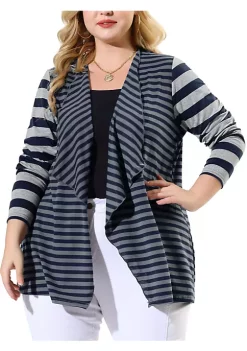 Agnes Orinda Women's Plus Size Open Front Cardigan, Polyester Casual Striped Work Top -Agnes Orinda Store Belk 73