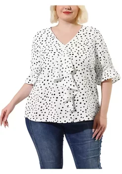 Agnes Orinda Women's Plus Size Ruffle Blouse V Neck Smocked Sleeves Tops Mothers Day Gifts -Agnes Orinda Store Belk 733