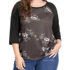 Agnes Orinda Women's Plus Size Tee Shirt Floral Print 3/4 Sleeve Tunic Top Raglan Round Neck Tops -Agnes Orinda Store Belk 738