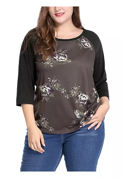 Agnes Orinda Women's Plus Size Tee Shirt Floral Print 3/4 Sleeve Tunic Top Raglan Round Neck Tops 3 Agnes Orinda Women's Plus Size Tee Shirt Floral Print 3/4 Sleeve Tunic Top Raglan Round Neck Tops