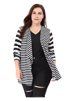 Agnes Orinda Women's Plus Size Open Front Cardigan, Polyester Casual Striped Work Top -Agnes Orinda Store Belk 74