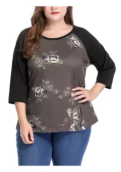 Agnes Orinda Women's Plus Size Tee Shirt Floral Print 3/4 Sleeve Tunic Top Raglan Round Neck Tops 17 Agnes Orinda Women's Plus Size Tee Shirt Floral Print 3/4 Sleeve Tunic Top Raglan Round Neck Tops -Agnes Orinda Store Belk 740