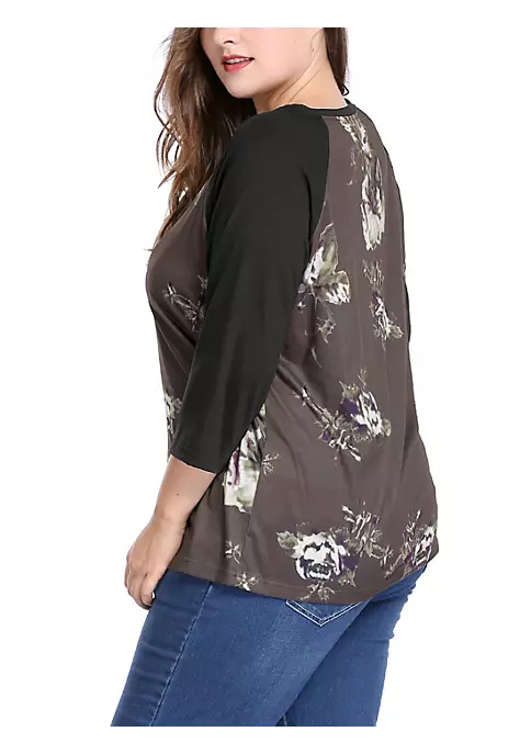 Agnes Orinda Women's Plus Size Tee Shirt Floral Print 3/4 Sleeve Tunic Top Raglan Round Neck Tops 6 Agnes Orinda Women's Plus Size Tee Shirt Floral Print 3/4 Sleeve Tunic Top Raglan Round Neck Tops - Image 4