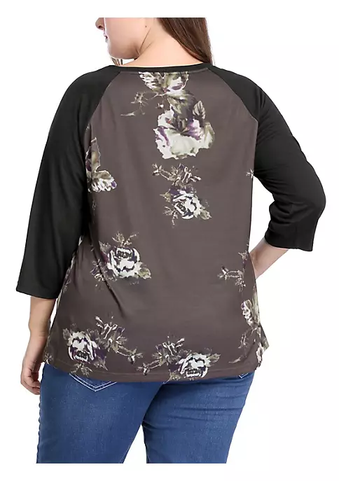 Agnes Orinda Women's Plus Size Tee Shirt Floral Print 3/4 Sleeve Tunic Top Raglan Round Neck Tops 7 Agnes Orinda Women's Plus Size Tee Shirt Floral Print 3/4 Sleeve Tunic Top Raglan Round Neck Tops - Image 5