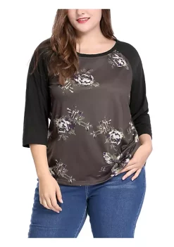 Agnes Orinda Women's Plus Size Tee Shirt Floral Print 3/4 Sleeve Tunic Top Raglan Round Neck Tops 20 Agnes Orinda Women's Plus Size Tee Shirt Floral Print 3/4 Sleeve Tunic Top Raglan Round Neck Tops -Agnes Orinda Store Belk 743