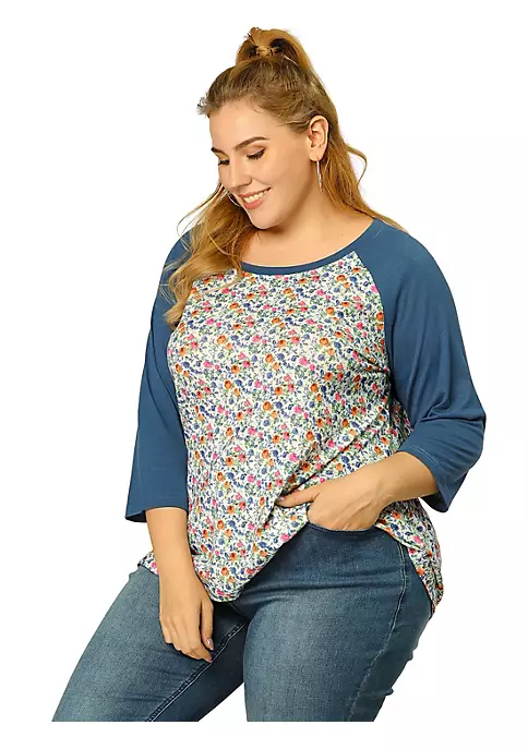 Agnes Orinda Women's Plus Size Tee Shirt Floral Print 3/4 Sleeve Tunic Top Raglan Round Neck Tops 11 Agnes Orinda Women's Plus Size Tee Shirt Floral Print 3/4 Sleeve Tunic Top Raglan Round Neck Tops - Image 9