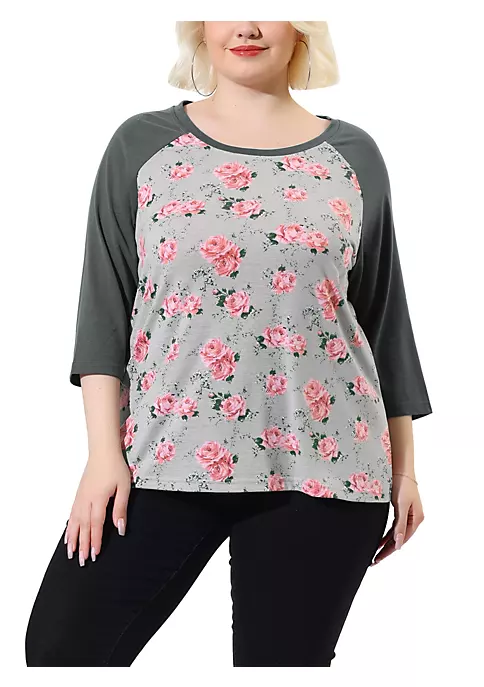 Agnes Orinda Women's Plus Size Tee Shirt Floral Print 3/4 Sleeve Tunic Top Raglan Round Neck Tops 12 Agnes Orinda Women's Plus Size Tee Shirt Floral Print 3/4 Sleeve Tunic Top Raglan Round Neck Tops - Image 10