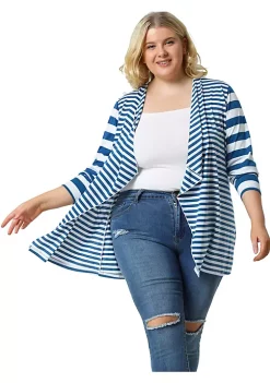 Agnes Orinda Women's Plus Size Open Front Cardigan, Polyester Casual Striped Work Top -Agnes Orinda Store Belk 75