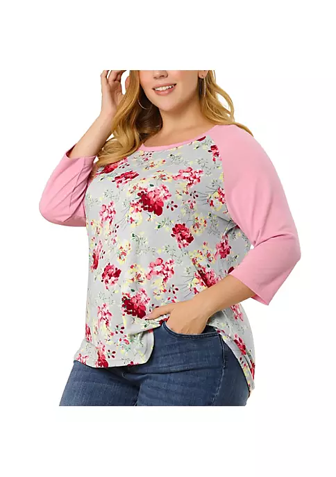Agnes Orinda Women's Plus Size Tee Shirt Floral Print 3/4 Sleeve Tunic Top Raglan Round Neck Tops 15 Agnes Orinda Women's Plus Size Tee Shirt Floral Print 3/4 Sleeve Tunic Top Raglan Round Neck Tops - Image 13