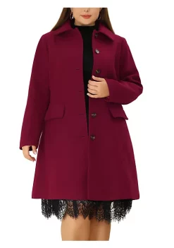 Agnes Orinda Plus Size Women Coat Peter Pan Collar Single Breasted Winter Long Coat