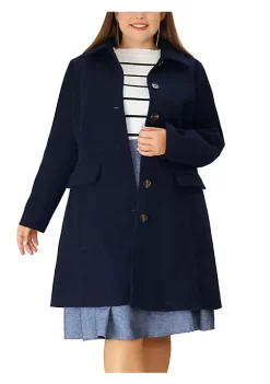Agnes Orinda Plus Size Women Coat Peter Pan Collar Single Breasted Winter Long Coat -Agnes Orinda Store Belk 756