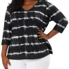 Agnes Orinda Plus Size Blouses for Women 3/4 Sleeve Striped Side Slit Tie Dye Top