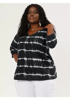 Agnes Orinda Plus Size Blouses for Women 3/4 Sleeve Striped Side Slit Tie Dye Top -Agnes Orinda Store Belk 762