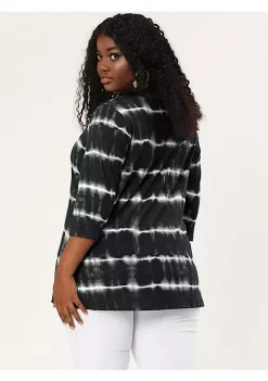 Agnes Orinda Plus Size Blouses for Women 3/4 Sleeve Striped Side Slit Tie Dye Top -Agnes Orinda Store Belk 763
