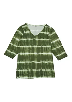 Agnes Orinda Plus Size Blouses for Women 3/4 Sleeve Striped Side Slit Tie Dye Top -Agnes Orinda Store Belk 767
