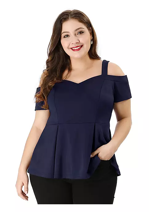 Agnes Orinda Women's Plus Size High Waist Sweetheart Cold Shoulder Peplum Top 4 Agnes Orinda Women's Plus Size High Waist Sweetheart Cold Shoulder Peplum Top - Image 2