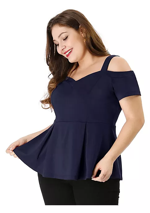 Agnes Orinda Women's Plus Size High Waist Sweetheart Cold Shoulder Peplum Top 5 Agnes Orinda Women's Plus Size High Waist Sweetheart Cold Shoulder Peplum Top - Image 3