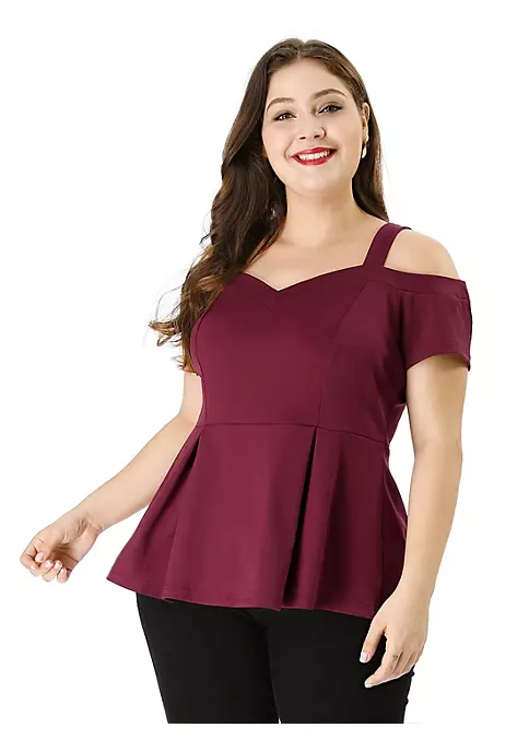 Agnes Orinda Women's Plus Size High Waist Sweetheart Cold Shoulder Peplum Top 8 Agnes Orinda Women's Plus Size High Waist Sweetheart Cold Shoulder Peplum Top - Image 6