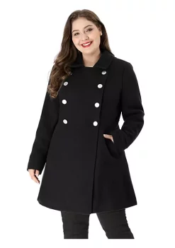 Agnes Orinda Women's Plus Size Coats A-Line Peter Pan Collar Double Breasted Coat -Agnes Orinda Store Belk 78