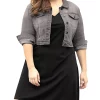 Agnes Orinda Women's Plus Size Button Closed Cropped Denim Jackets Christmas -Agnes Orinda Store Belk 788
