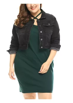 Agnes Orinda Women's Plus Size Button Closed Cropped Denim Jackets Christmas -Agnes Orinda Store Belk 794
