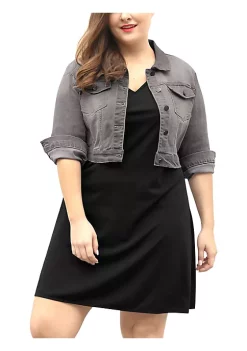 Agnes Orinda Women's Plus Size Button Closed Cropped Denim Jackets Christmas -Agnes Orinda Store Belk 795