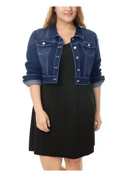 Agnes Orinda Women's Plus Size Button Closed Cropped Denim Jackets Christmas -Agnes Orinda Store Belk 796