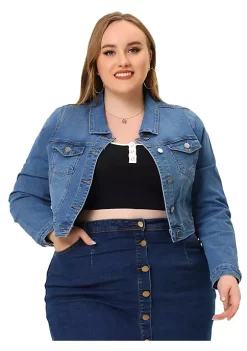 Agnes Orinda Women's Plus Size Button Closed Cropped Denim Jackets Christmas -Agnes Orinda Store Belk 797