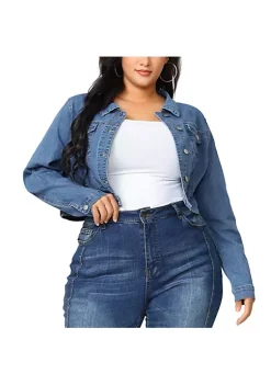 Agnes Orinda Women's Plus Size Button Closed Cropped Denim Jackets Christmas -Agnes Orinda Store Belk 799