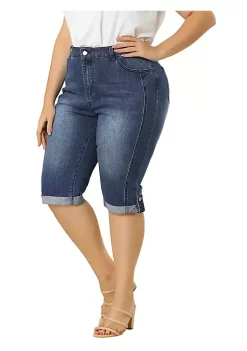 Agnes Orinda Plus Size Denim Capri for Women Mid-Rise Casual Chambray Curvy Skinny Stretch Denim Capri Jean -Agnes Orinda Store Belk 8
