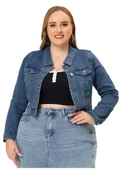 Agnes Orinda Women's Plus Size Button Closed Cropped Denim Jackets Christmas -Agnes Orinda Store Belk 801