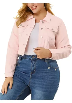 Agnes Orinda Women's Plus Size Button Closed Cropped Denim Jackets Christmas -Agnes Orinda Store Belk 802