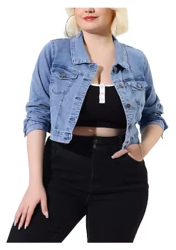Agnes Orinda Women's Plus Size Button Closed Cropped Denim Jackets Christmas -Agnes Orinda Store Belk 804
