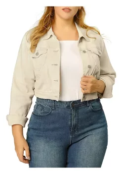 Agnes Orinda Women's Plus Size Button Closed Cropped Denim Jackets Christmas -Agnes Orinda Store Belk 805